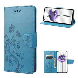 For Nothing Phone 1 Butterfly Flower Pattern Flip Leather Phone Case(Blue)