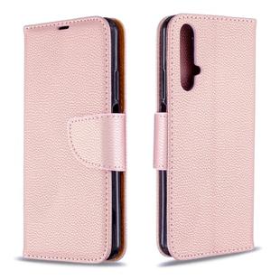 For Huawei Honor 20S Litchi Texture  Pure Color Horizontal Flip PU Leather Case with Holder & Card Slots & Wallet & Lanyard(Rose Gold)