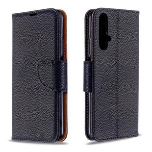 For Huawei Honor 20S Litchi Texture  Pure Color Horizontal Flip PU Leather Case with Holder & Card Slots & Wallet & Lanyard(Black)