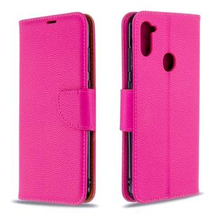 For Galaxy A11 Litchi Texture  Pure Color Horizontal Flip PU Leather Case with Holder & Card Slots & Wallet & Lanyard(Rose Red)