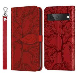 For Google Pixel 7 Life Tree Embossing Pattern Horizontal Flip Leather Phone Case(Red)