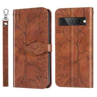 For Google Pixel 7 Pro Life Tree Embossing Pattern Horizontal Flip Leather Phone Case(Brown)