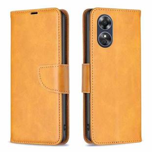 For OPPO A17 Lambskin Texture Leather Phone Case(Yellow)