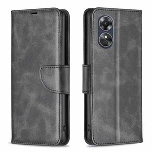 For OPPO A17 Lambskin Texture Leather Phone Case(Black)