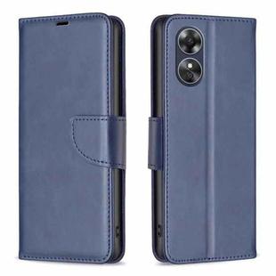 For OPPO A17 Lambskin Texture Leather Phone Case(Blue)