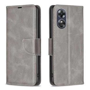 For OPPO A17 Lambskin Texture Leather Phone Case(Grey)