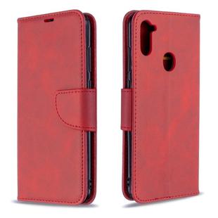 For Galaxy A11 Retro Lambskin Texture Pure Color Horizontal Flip PU Leather Case with Holder & Card Slots & Wallet & Lanyard(Red)