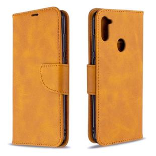 For Galaxy A11 Retro Lambskin Texture Pure Color Horizontal Flip PU Leather Case with Holder & Card Slots & Wallet & Lanyard(Yellow)