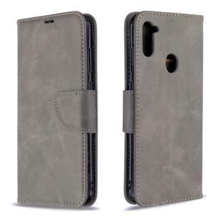 For Galaxy A11 Retro Lambskin Texture Pure Color Horizontal Flip PU Leather Case with Holder & Card Slots & Wallet & Lanyard(Grey)