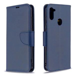 For Galaxy A11 Retro Lambskin Texture Pure Color Horizontal Flip PU Leather Case with Holder & Card Slots & Wallet & Lanyard(Blue)