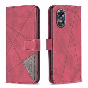 For OPPO A17 Magnetic Buckle Rhombus Texture Leather Phone Case(Red)