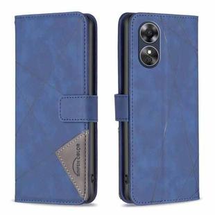 For OPPO A17 Magnetic Buckle Rhombus Texture Leather Phone Case(Blue)