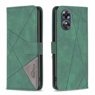 For OPPO A17 Magnetic Buckle Rhombus Texture Leather Phone Case(Green)