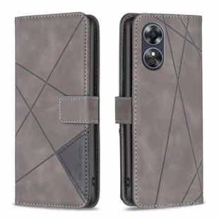 For OPPO A17 Magnetic Buckle Rhombus Texture Leather Phone Case(Grey)