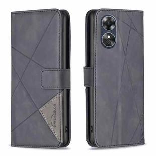 For OPPO A17 Magnetic Buckle Rhombus Texture Leather Phone Case(Black)
