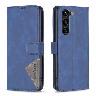 For Samsung Galaxy S23+ 5G Magnetic Buckle Rhombus Texture Leather Phone Case(Blue)