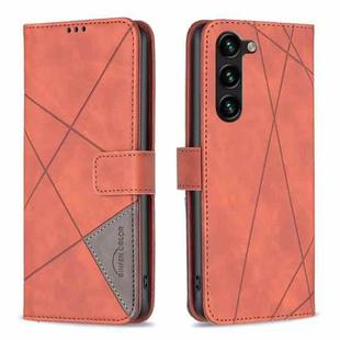 For Samsung Galaxy S23+ 5G Magnetic Buckle Rhombus Texture Leather Phone Case(Brown)