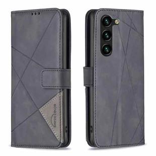 For Samsung Galaxy S23+ 5G Magnetic Buckle Rhombus Texture Leather Phone Case(Black)