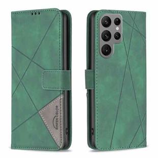For Samsung Galaxy S23 Ultra 5G Magnetic Buckle Rhombus Texture Leather Phone Case(Green)