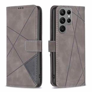 For Samsung Galaxy S23 Ultra 5G Magnetic Buckle Rhombus Texture Leather Phone Case(Grey)