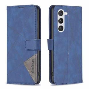 For Samsung Galaxy S23 5G Magnetic Buckle Rhombus Texture Leather Phone Case(Blue)