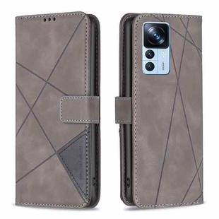 For Xiaomi 12T / 12T Pro / Redmi K50 Ultra Magnetic Buckle Rhombus Texture Leather Phone Case(Grey)