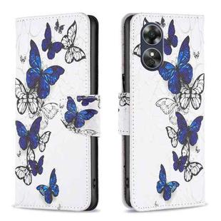 For OPPO A17 Colored Drawing Pattern Leather Phone Case(Butterflies)