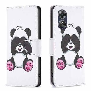 For OPPO A17 Colored Drawing Pattern Leather Phone Case(Panda)