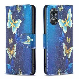 For OPPO A17 Colored Drawing Pattern Leather Phone Case(Gold Butterfly)