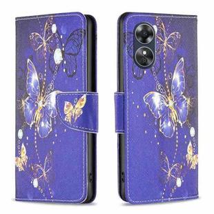 For OPPO A17 Colored Drawing Pattern Leather Phone Case(Purple Butterfly)