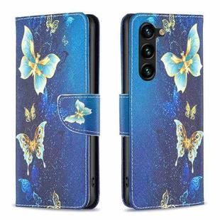 For Samsung Galaxy S23+ 5G Colored Drawing Pattern Leather Phone Case(Gold Butterfly)