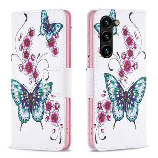 For Samsung Galaxy S23+ 5G Colored Drawing Pattern Leather Phone Case(Flowers Butterfly)