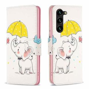 For Samsung Galaxy S23+ 5G Colored Drawing Pattern Leather Phone Case(Umbrella Elephant)