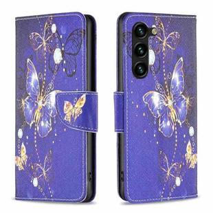 For Samsung Galaxy S23+ 5G Colored Drawing Pattern Leather Phone Case(Purple Butterfly)