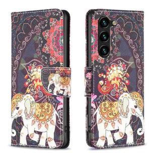 For Samsung Galaxy S23+ 5G Colored Drawing Pattern Leather Phone Case(Flowers Elephant)