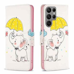 For Samsung Galaxy S23 Ultra 5G Colored Drawing Pattern Leather Phone Case(Umbrella Elephant)