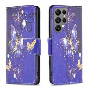 For Samsung Galaxy S23 Ultra 5G Colored Drawing Pattern Leather Phone Case(Purple Butterfly)