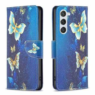 For Samsung Galaxy S23 5G Colored Drawing Pattern Leather Phone Case(Gold Butterfly)