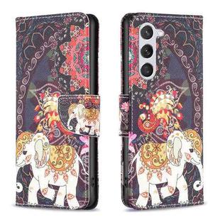 For Samsung Galaxy S23 5G Colored Drawing Pattern Leather Phone Case(Flowers Elephant)