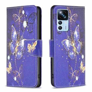 For Xiaomi 12T / 12T Pro / Redmi K50 Ultra Colored Drawing Pattern Leather Phone Case(Purple Butterfly)