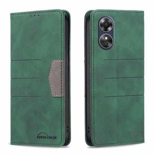 For OPPO A17 BF10 Color Block Magnetic Flip Leather Phone Case(Green)