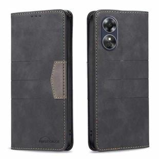 For OPPO A17 BF10 Color Block Magnetic Flip Leather Phone Case(Black)