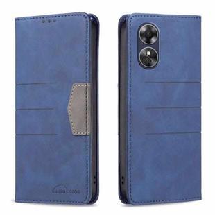 For OPPO A17 BF10 Color Block Magnetic Flip Leather Phone Case(Blue)