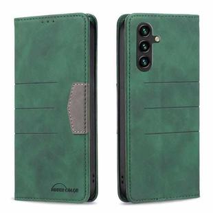 For Samsung Galaxy A14 5G BF10 Color Block Magnetic Flip Leather Phone Case(Green)