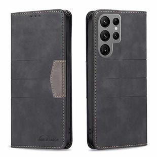 For Samsung Galaxy S23 Ultra 5G BF10 Color Block Magnetic Flip Leather Phone Case(Black)
