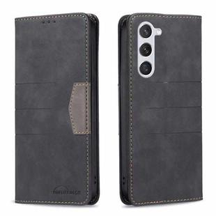 For Samsung Galaxy S23 5G BF10 Color Block Magnetic Flip Leather Phone Case(Black)