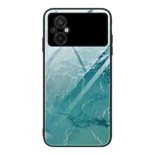 For Xiaomi Poco M5 Marble Pattern Glass Phone Case(Green Ocean)