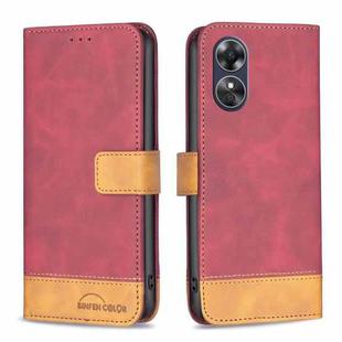 For OPPO A17 BF11 Color Matching Skin Feel Leather Phone Case(Red)