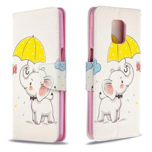 For Xiaomi Redmi Note 9S / Note 9 Pro / Note 9 Pro Max Colored Drawing Horizontal Flip Leather Case with Holder & Card Slots & Wallet(Elephant under the Umbrella)