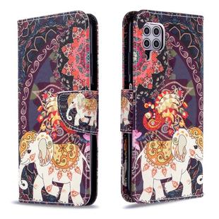 For Huawei P40 Lite Colored Drawing Horizontal Flip Leather Case with Holder & Card Slots & Wallet(Flower Elephant)